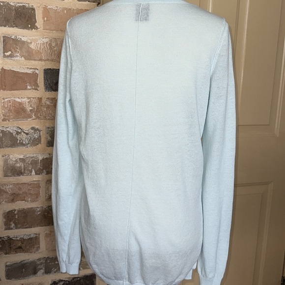 GAP Soft Minty Blue Linen V-Neck Tunic Sweater Ribbed Side Insets Vented Hem - Picture 6 of 12